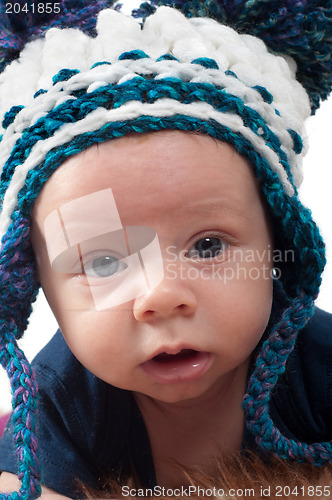 Image of Cute baby in knitted hat