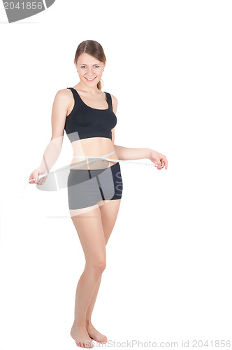 Image of Fitness woman with tape-measure