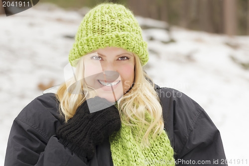 Image of Attractive Woman Having Fun in the Snow