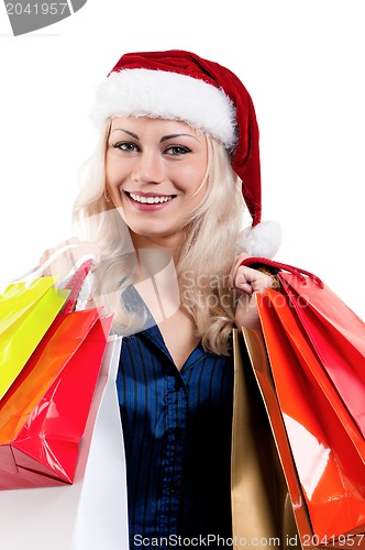 Image of Christmas woman with shopping bags