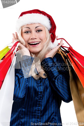 Image of Christmas woman with shopping bags