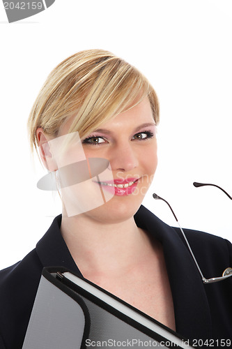 Image of Portrait of a smiling businesswoman