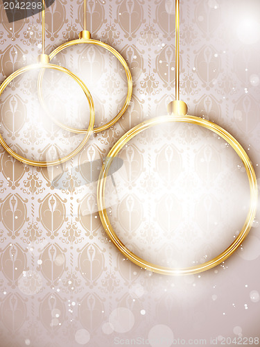 Image of Merry Christmas Gold Balls with Retro Background