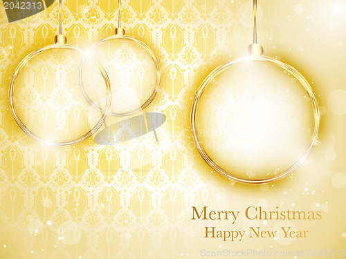 Image of Merry Christmas Gold Balls with Retro Background