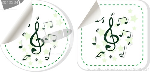 Image of treble clef music note icon on sticker set