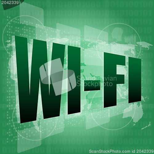 Image of wi fi word on digital screen