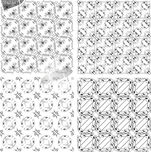 Image of Set of monochrome geometric seamless patterns. background collection