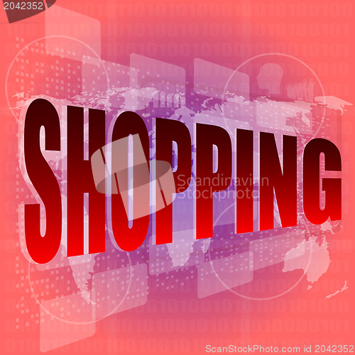 Image of Online shopping word on digatal touch screen with world map