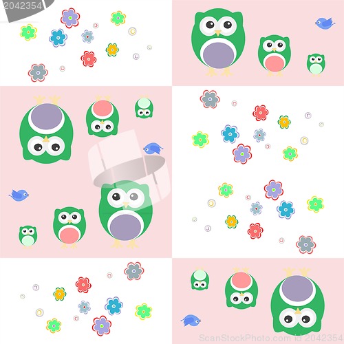 Image of Seamless colourfull owl pattern for kids