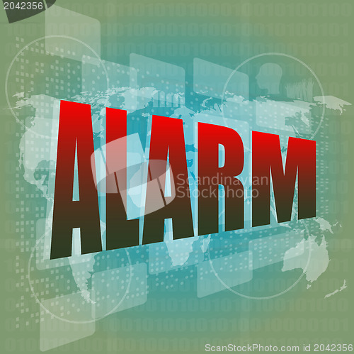Image of Security concept: alarm word on digital screen