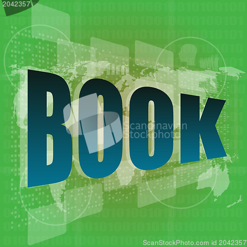 Image of Abstract digital business background with book word on the world map