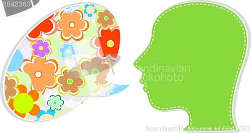 Image of people head with speech bubbles from flower