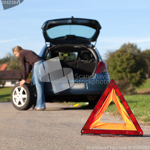 Image of Changing the tire on a broken down car