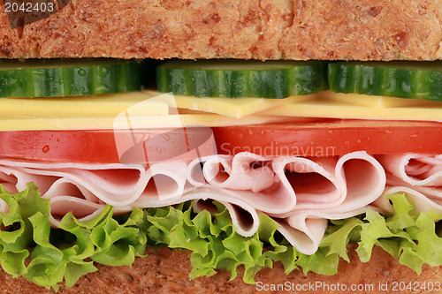 Image of Closeup of a sandwich with ham