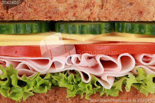 Image of Closeup of a sandwich with ham