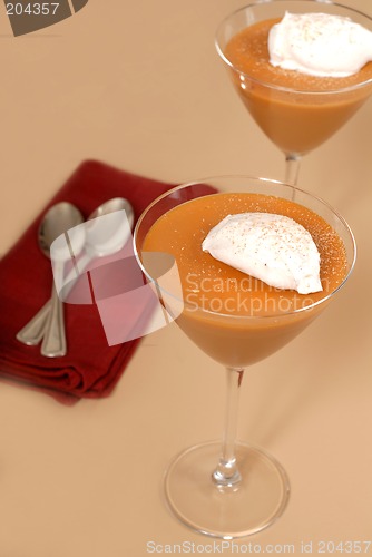 Image of Two butterscotch puddings in martini glasses