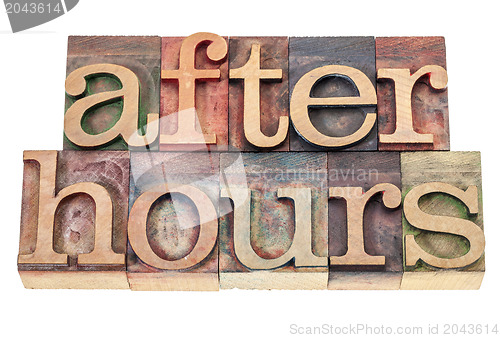 Image of after hours text in wood type