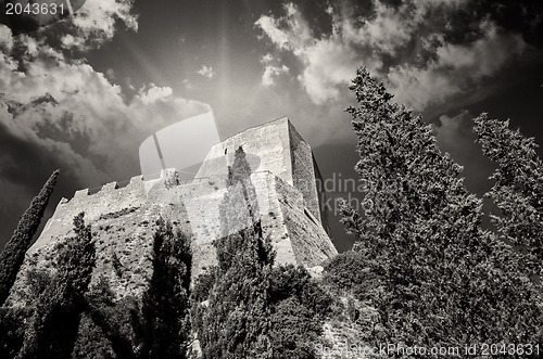 Image of Old Medieval Castle with Vegetation and Sky