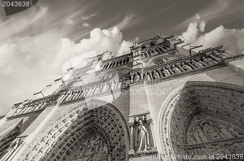 Image of Upward view of Notre Dame Cathedral in Paris