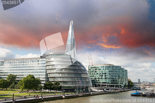 Image of New London city hall with Thames river, panoramic view from Towe