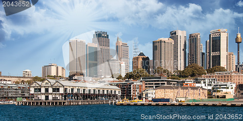 Image of Skyscrapers of Sydney Harbour in Port Jackson, natural harbour o