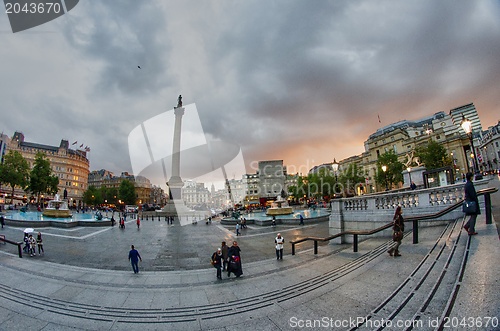 Image of Trafalgar Square at sunset in autumn season - London