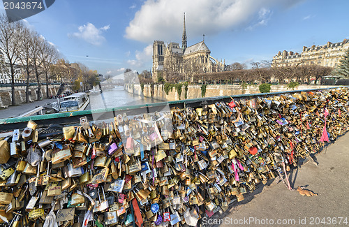 Image of PARIS - DEC 1: Lockers at Pont des Arts symbolize love for ever,
