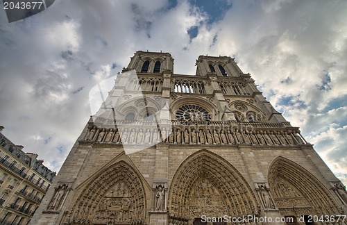 Image of Paris. Gorgeous view of Notre Dame facade.