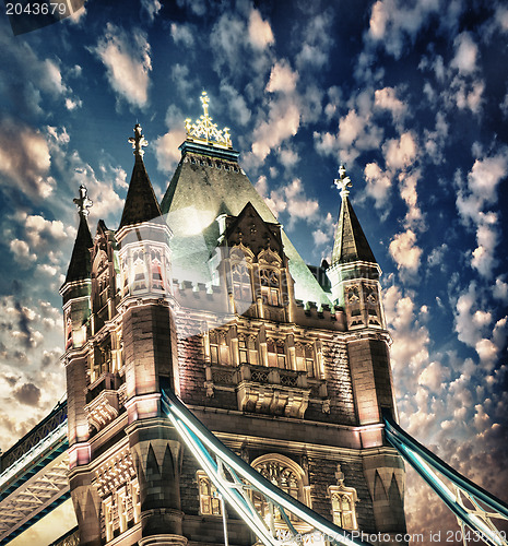 Image of Lights and Colors of Tower Bridge at Night - London