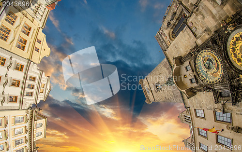 Image of The Old Town Square in the center of Prague City, fisheye view