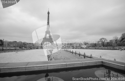 Image of Dramatic Infrared Picture in Black and White of the Eiffel Tower