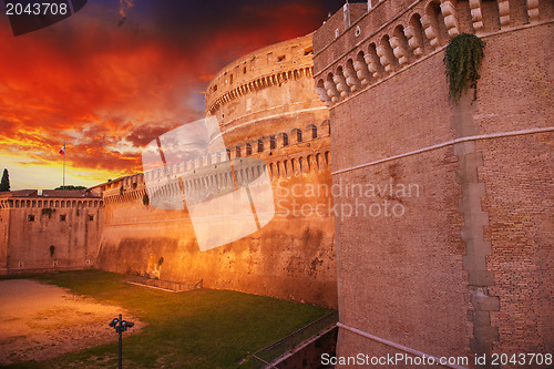 Image of Castel Santangelo at autumn sunset, beautiful side view - Rome