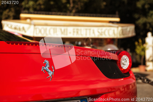 Image of ROME - NOV 1: Red Ferrari shines at Gianicolo, November 1, 2012 