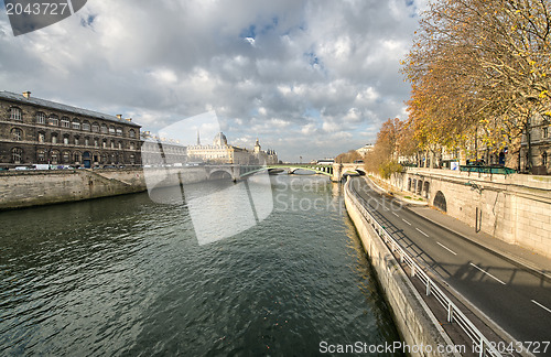 Image of Beautiful view of Paris and Seine River in Winter