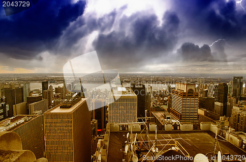 Image of New York City - Manhattan skyline at winter sunset