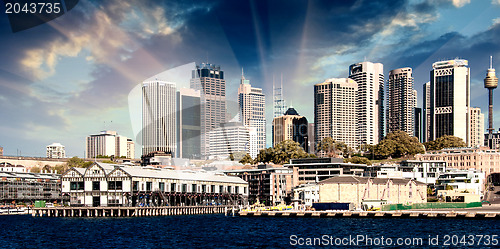 Image of Skyscrapers of Sydney Harbour in Port Jackson, natural harbour o