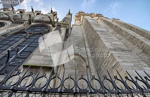 Image of Paris. Gorgeous view of Notre Dame facade.