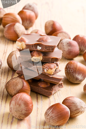 Image of tasty chocolate with hazelnuts