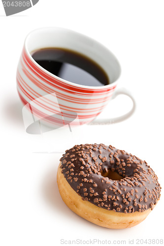 Image of doughnut with black coffee