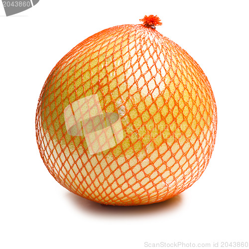 Image of pomelo fruit wrapped in plastic reticle