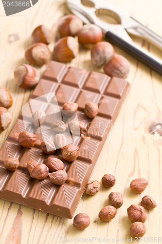 Image of tasty chocolate with hazelnuts