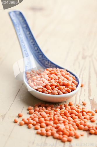 Image of red lentils in porcelain spoon