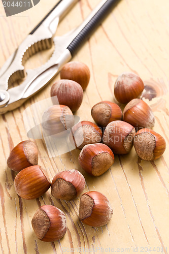 Image of hazelnuts on wooden table