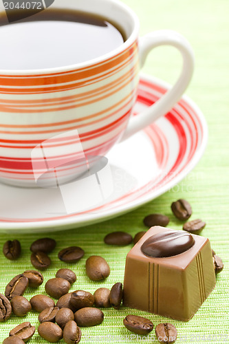 Image of chocolate praline and coffee cup