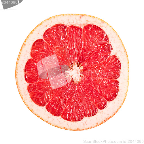 Image of sliced red grapefruit on white