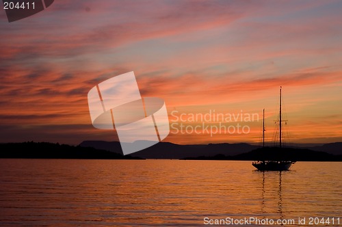 Image of Sailboat in sunset