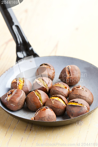 Image of roasted chestnuts on pan