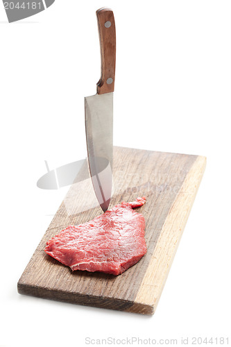 Image of raw beef steak and knife