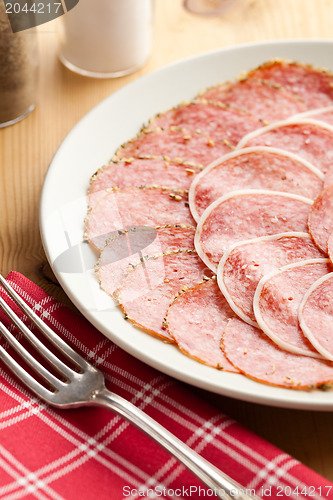Image of slices of fresh salami