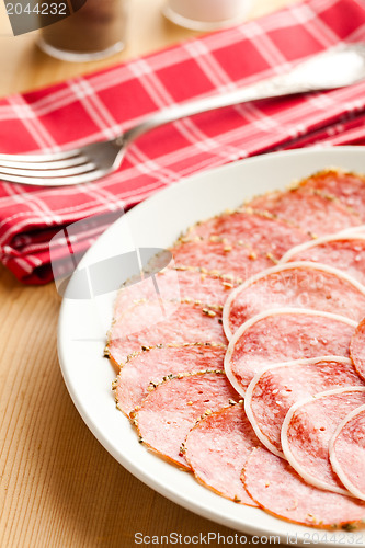 Image of slices of fresh salami